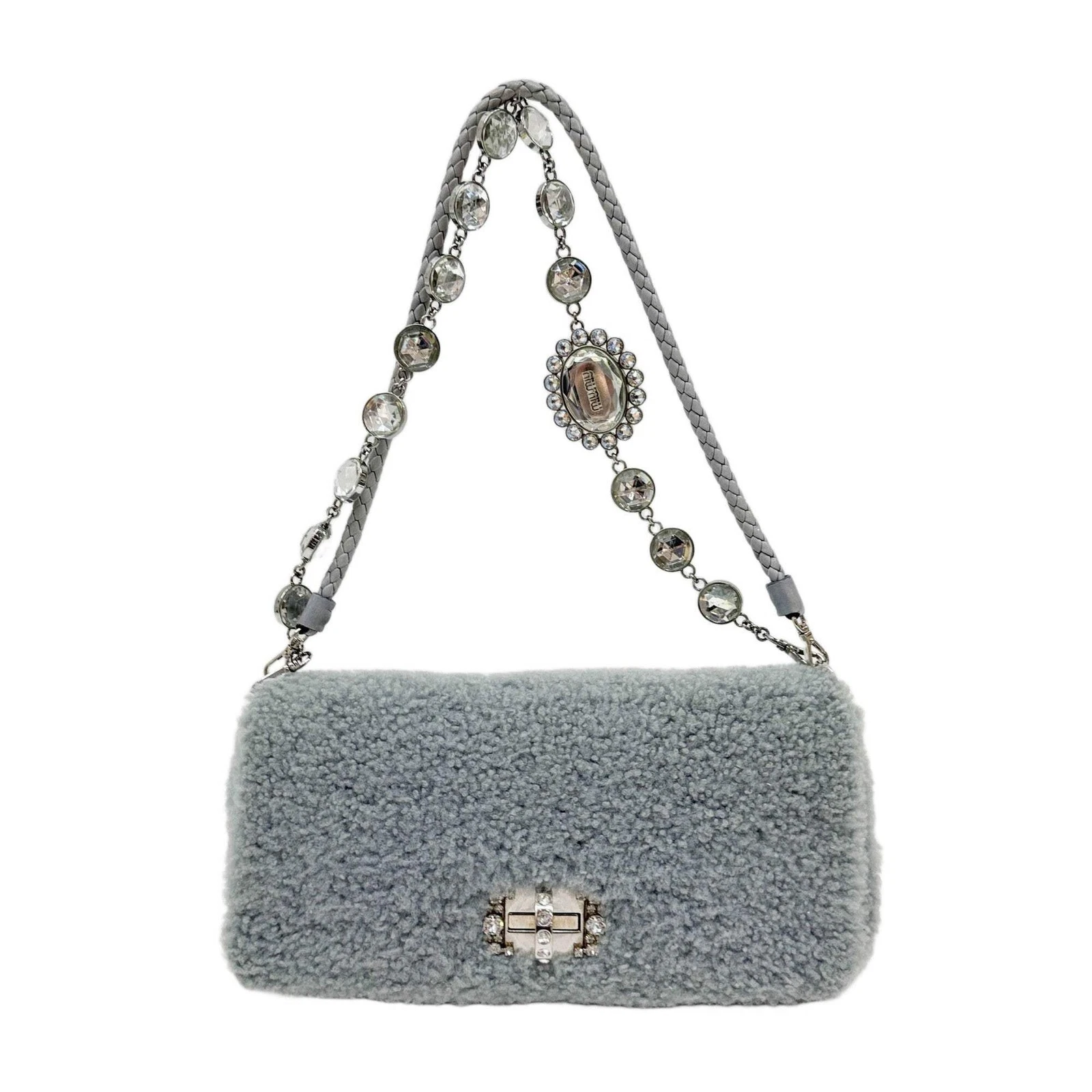 Miu Miu — MIU MIU Bijou Strap Cinderella Blue Fur Shoulder Bag