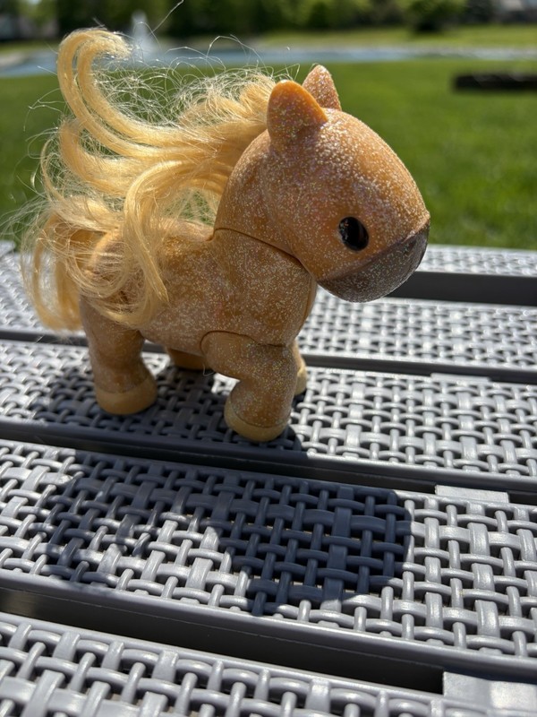 Brown Pony Horse Figure Toy w/ Long Blonde Mane & Tail, Plastic, 1 Piece