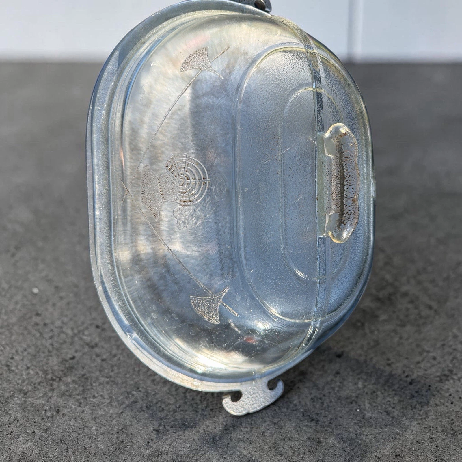vintage Guardian Service Ware cast aluminum oval roaster with a glass lid