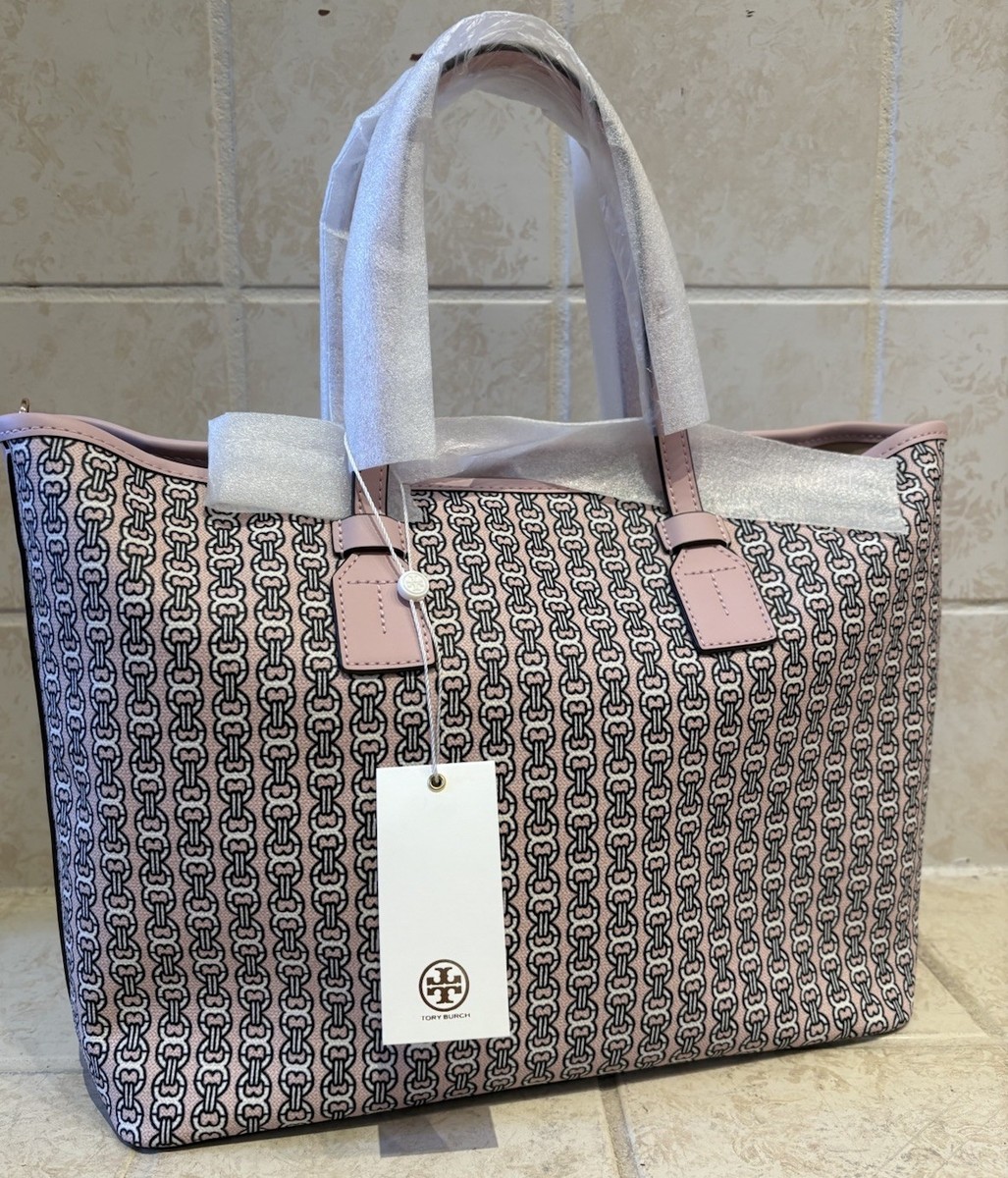 Grey Tory Burch Small Gemini Link Coated Canvas Tote Tory Burch