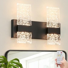 Matte Black 4-Lights Crystal Bathroom Vanity Light Fixtures Modern LED Bathro...