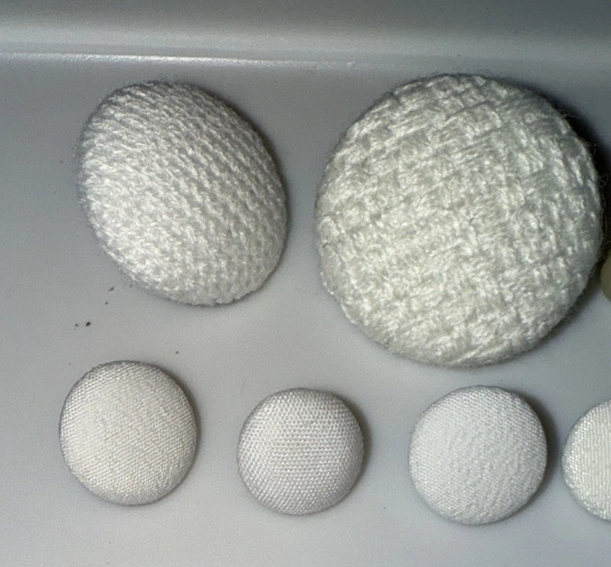 Estate Lot Of 9 White Fabric Covered Shank Buttons And 1 Tiny Pearl Shank Button - Image 2 of 3