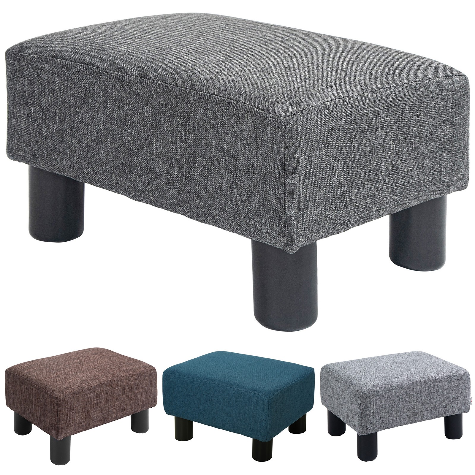 Fußhocker, Sitzhocker, Rechteckiger Ottoman, Fußstütze aus Leinen