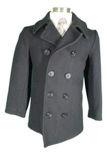 US Navy Vtg Mens Black Wool Pea Coat 36 USA