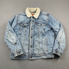 Vtg Levi's Trucker Jacket Mens Medium Blue Sherpa Lined Light Wash Button Front