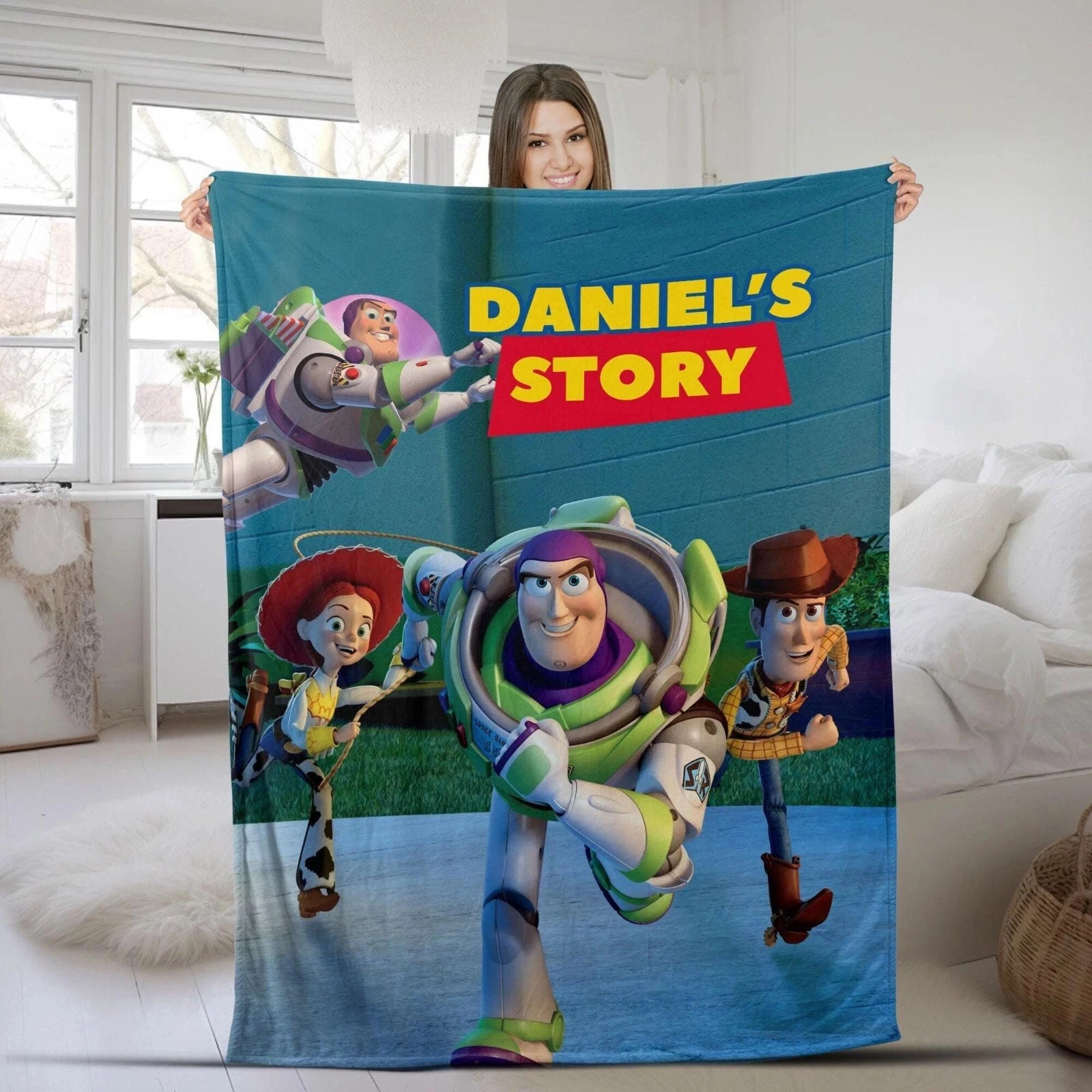 Personalized Disney Toy Story Custom Name Disney Woody Buzz Fleece Blanket