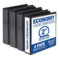 2 Inch 3 Ring Binders, Made in USA, Economy round Ring, Clear View Cover, 425 S