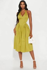 Fashion Nova Mara Corset Halter Midi Dress M Chartreuse