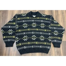 VTG Women Gresvig Figgjo Norway Nordic snowflake virgin wool collared sweater XL