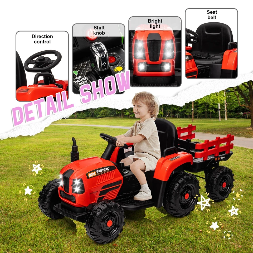 Juguete tractor 24V para niños vehículos eléctricos coche con control remoto, LED, rojo Foto 4 de 4