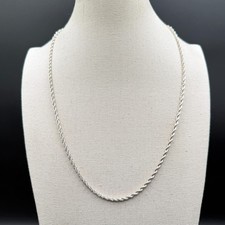 Silver Tone Rope Chain Necklace Twisted Classic Minimalist Lobster Clasp Jewelry