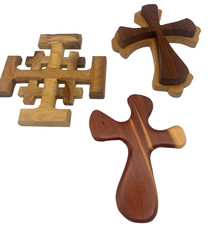 Small Wooden Crosses Lot, 3 Different Designs, incl. Olive Wood from Jerusalem