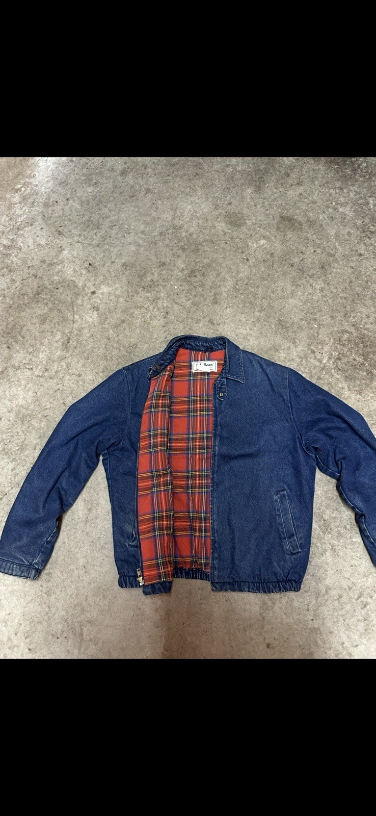 Vintage 80s LL Bean Blue Dark Wash Plaid Lined Denim Jacket 1980s Size Medium