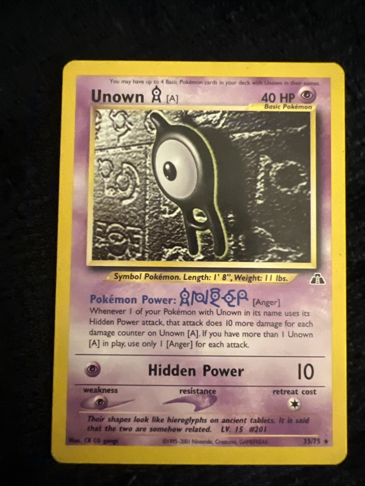 Pokémon TCG Unown Card Neo Destiny 33/75 Non Holo Excellent Condition