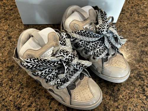 LANVIN Grey Leather Curb Sneakers Size 43 EU 10 US With Box NO RESERVE