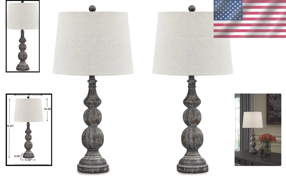 Conjunto de 2 abajures de mesa de resina poli, acabamento antigo - Imagem 2 de 4