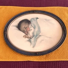 Vintage Blue Oval Frame Bessie Pease Gutmann A Little Bit Of Heaven Baby Print