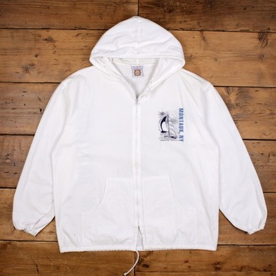 Vintage Yacht Club Kapuzenjacke 2XL Herren 90er weiß Baumwolle maritim