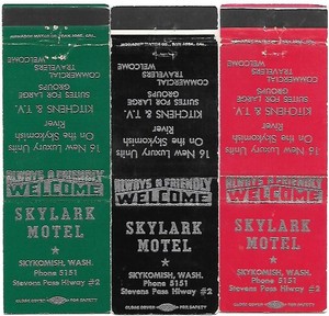 Skylark Motel on US Highway 2 in Skykomish, Washington, 3 FS Matchcovers