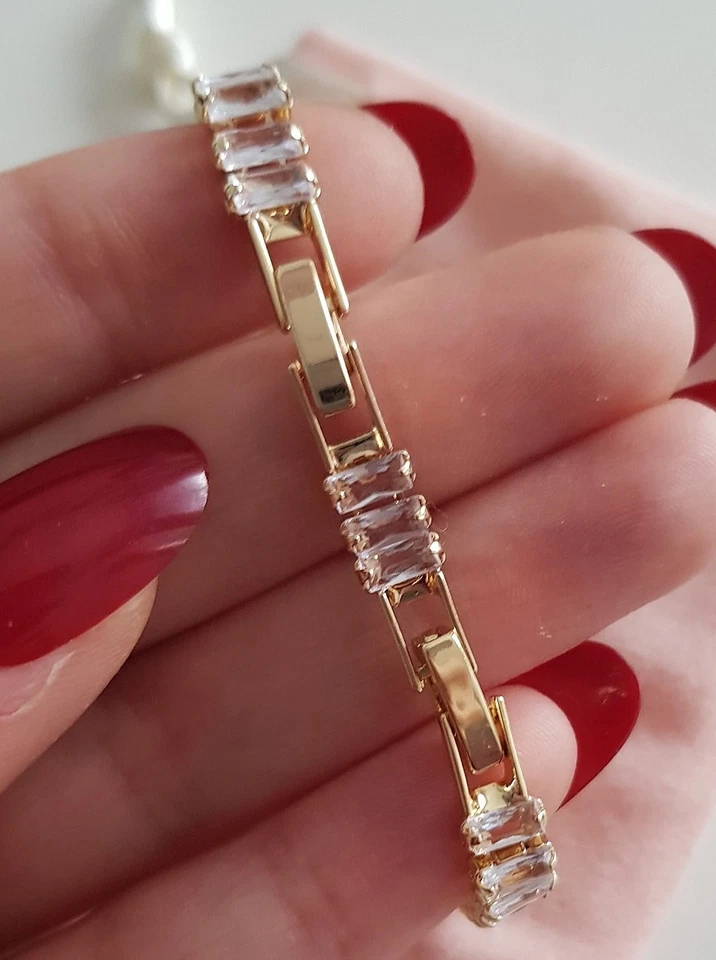 Edle Zirkonia TENNIS Schlangen ARMBAND 925 Silber Baguette Armkette Armreif GOLD - Bild 2 von 4