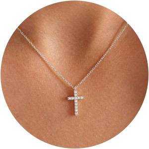 Authentic Cross Necklace for Women, 14K Gold Plated Rhinestones Jewelry | Dainty Chai
