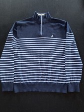 Nautica NavTech 1/4 Zip Blue Sweater Striped Sz L NWT