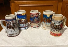 set of 5 handcrafted Anheuser Busch Budweiser Steins made in Brazil