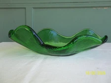 Blenko Glass Wayne Husted Green Freeform Centerpiece Bowl/ Dish 13 3/4" MCM EUC!
