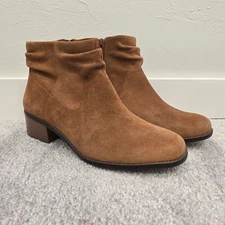 Vionic Kanela Ankle Boots 8 Tan Suede Weather Resistant Comfort Orthotic Zip