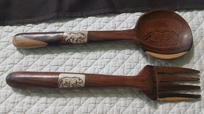 hand crafted african wooden salad servers