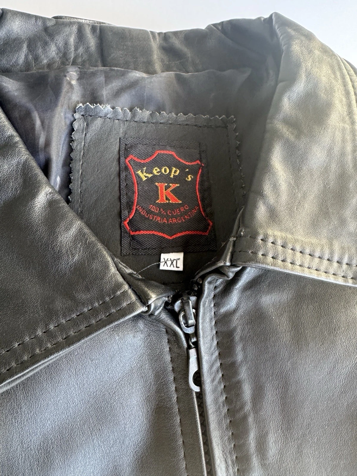 Men’s Genuine Argentinian Leather Jacket Zipper XXL Black – Handcrafted Vintage image 5