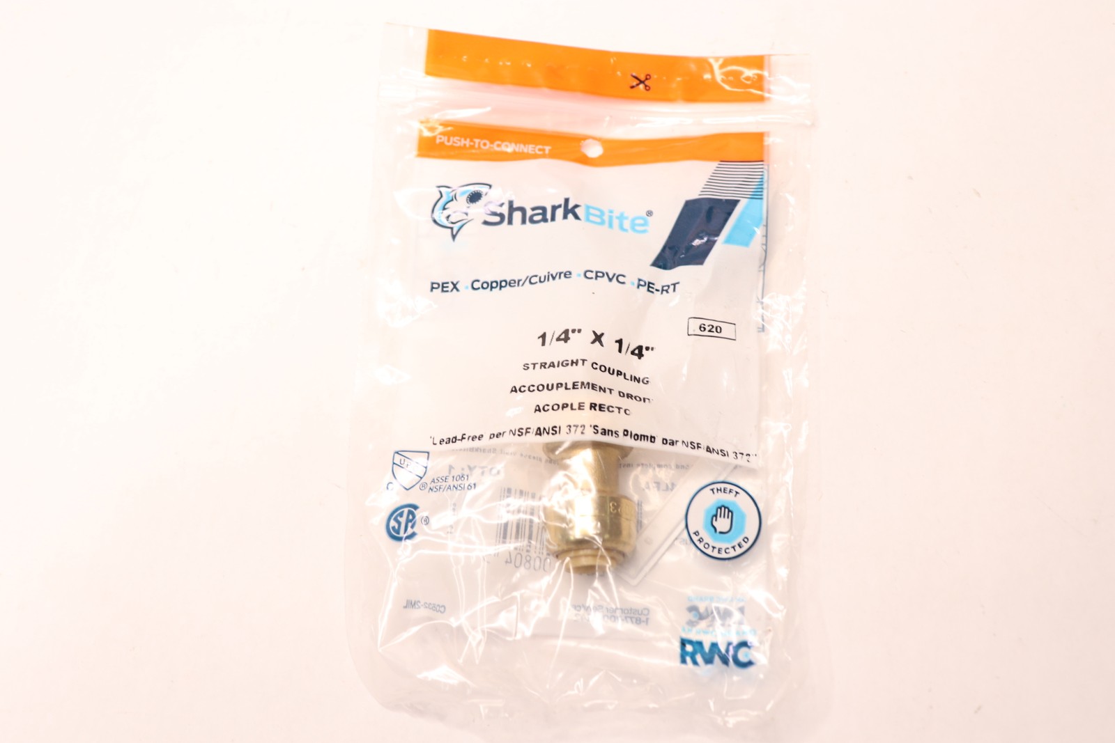 Sharkbite Straight Coupling Brass 1/4" U004LFA