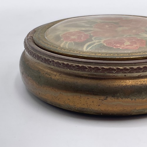Antique Compact With Mirror Round Purse Size Ladies Makeup Trinket Box Floral - Afbeelding 8 van 15