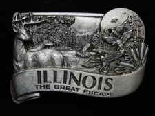 QJ15175 VINTAGE 1984 ILLINOIS THE GREAT ESCAPE STATE COMMEMORATIVE BELT BUCKLE