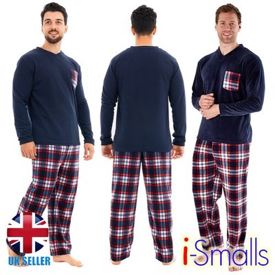 i-Smalls Herren Reverse Check Fleece Pyjama Langarm Nachtwäsche