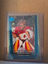 2025-26 Upper Deck Series 1 Encore Dustin Wolf Hockey Card #E-69 Blue Parallel
