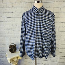 Orvis Mens Size XL Blue/Gray Check Plaid Flannel Long Sleeve Button Down Shirt