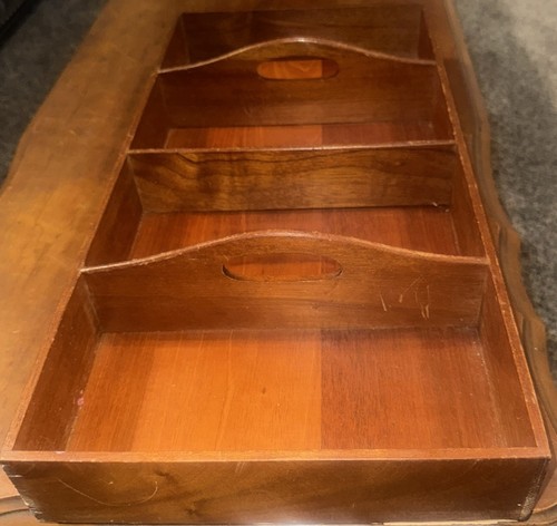 VTG Mahogany Divider Wood Buffet Insert 21”x10.75” 4 Compartments W Two Handles