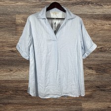 Kindred Bravely Oversized Nursing Maternity Collared Top Size L Blue Pinstripe