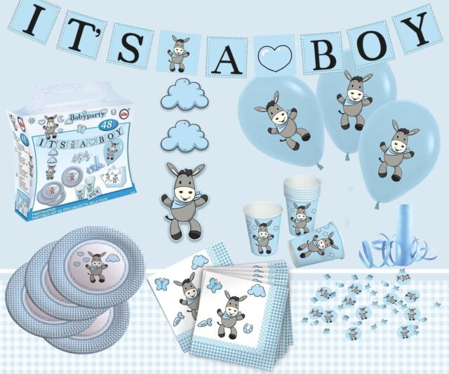 Boy Party Box 48pc Plates Cups Napkins Balloons Garland Baby Shower Confetti Boy Party Box 48pc Plates Cups Napkins Balloons Garland Baby Shower Confetti