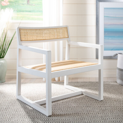 SAFAVIEH Lula Cane Accent Chair | White / Natural |