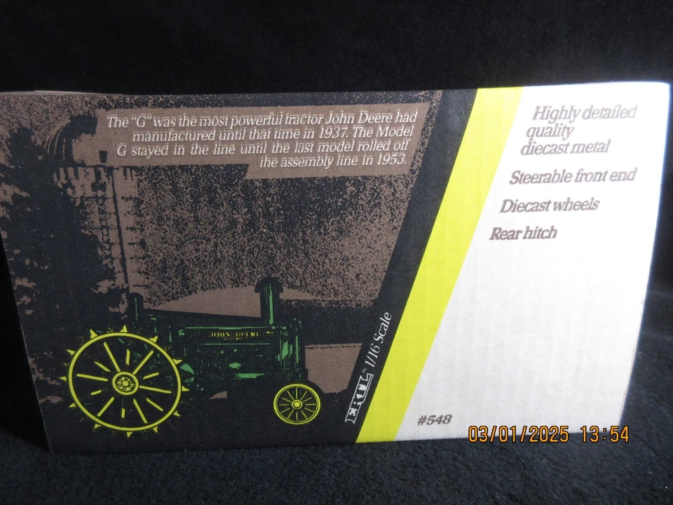 NEW Ertl John Deere 1937 Model "G" Tractor 1:16 Scale Diecast 548 NIB Collector - Image 4 of 4