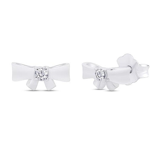 Ribbon Stud Earrings with Natural Round Diamonds in 925 Sterling Silver-image
