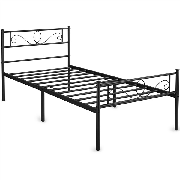3ft Single Metal Bed Frame Iron Platform Bed w/ Headboard Slatted