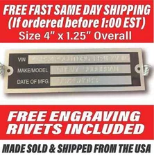 SERIAL NUMBER ID TAG PLATE DATA ENGRAVED WITH INFORMATION FREE SHIP WITH RIVETS