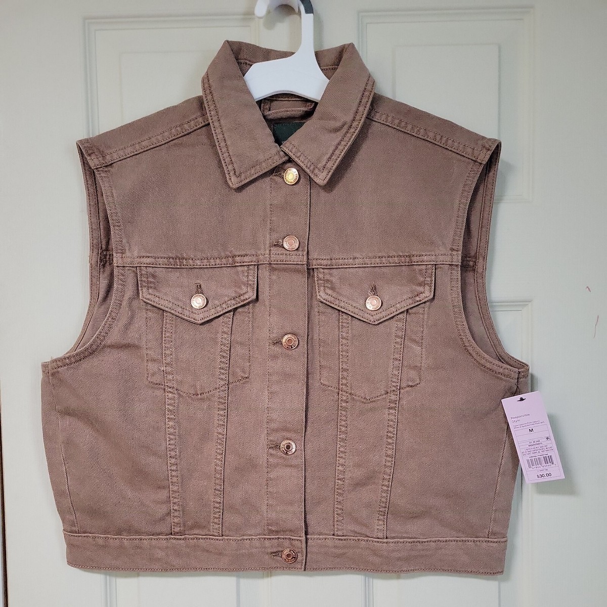 Women's Denim Mineral Dyed Trucker Vest - Wild Fable Brown Size