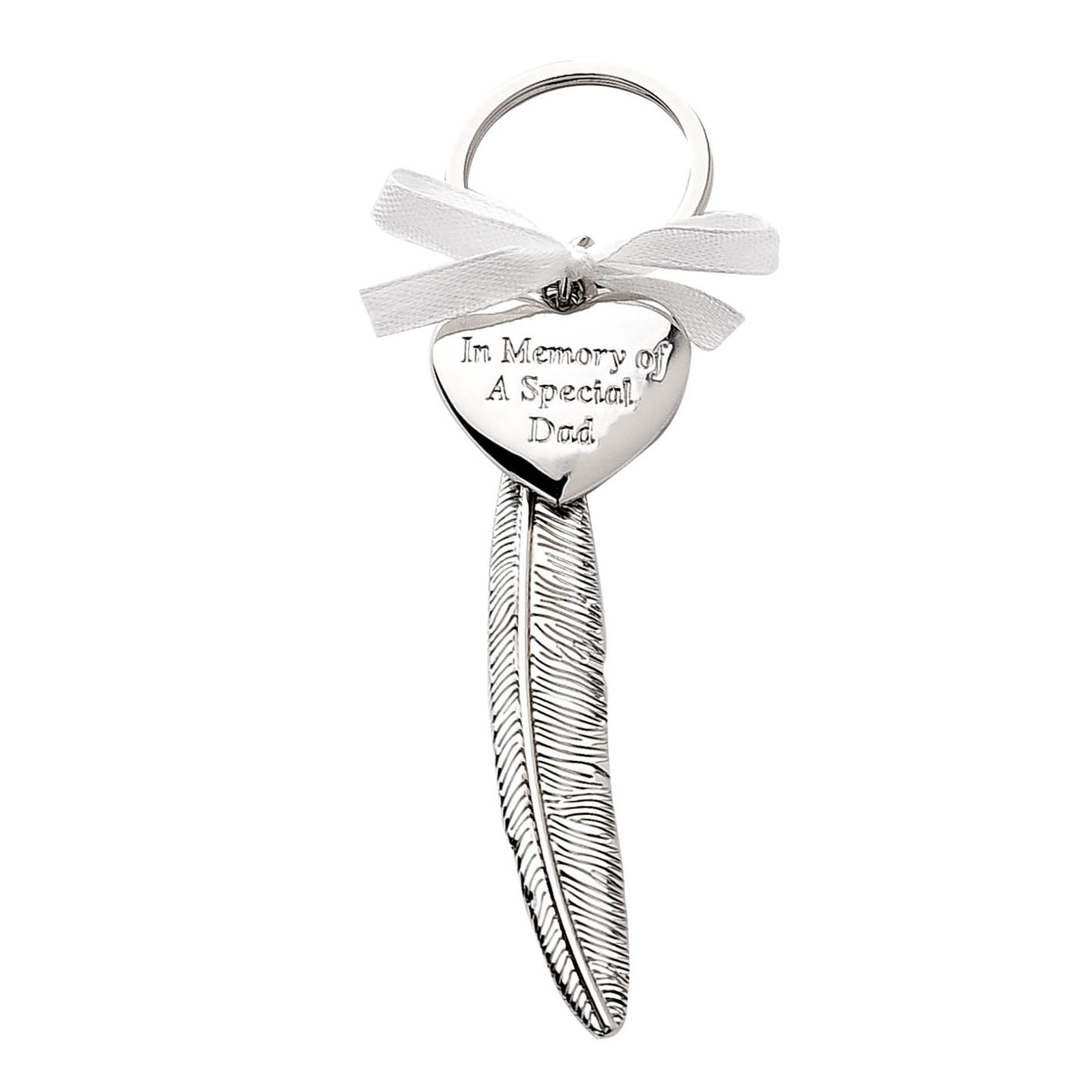 Engravable Silver Metal Feather Heart Plaque ""Memory of Dad""