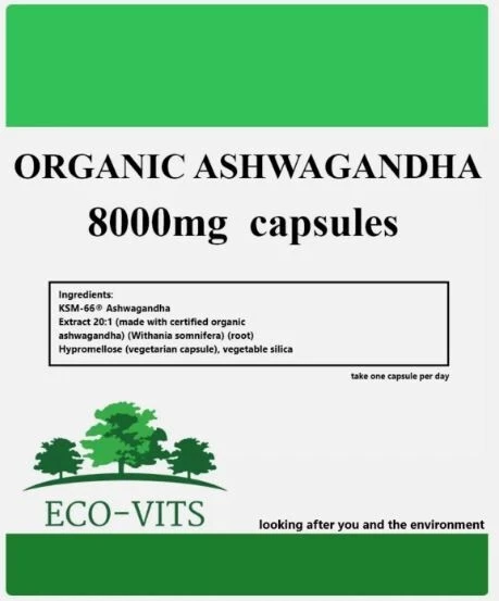 ECOVITS Ashwagandha 8000mg Capsules – Natural Stress Relief & Energy Boost
