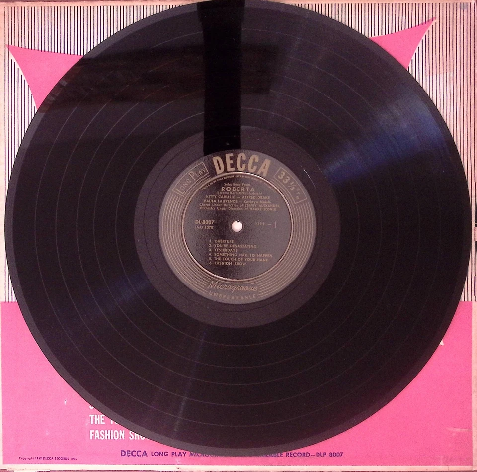 ROBERTA JEROME KERN KITTY CARLISLE ALFRED DRAKE DECCA DLP8007 VINYL LP 208-21 - Image 3 of 4