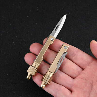 ⭐️mini⭐️ New Mini EDC Brass Gyroscope Knife Keychain Foldable KnifeOutdoor